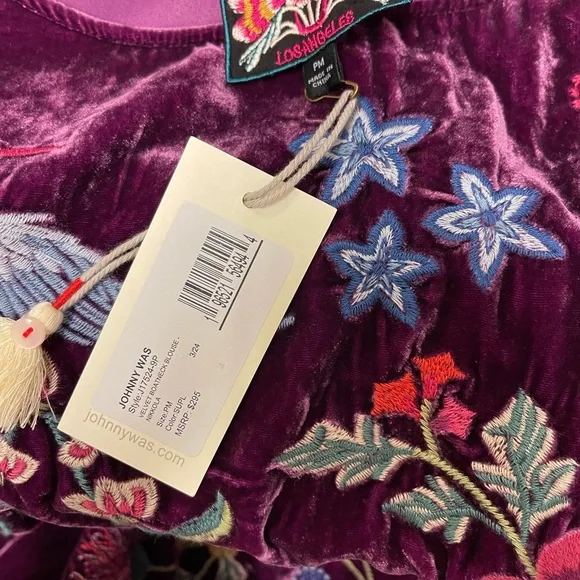 Johnny Was Purple Velvet Floral Blouse - Picture 5 of 6